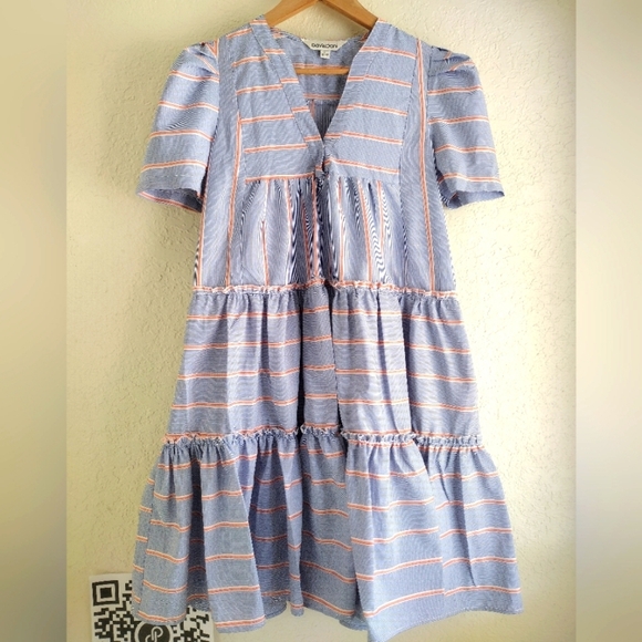 Davi & Dani Blue And Orange Tiered Babydoll Dress - Picture 2 of 7